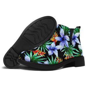 Blue Hawaiian Wildflowers Pattern Print Flat Ankle Boots