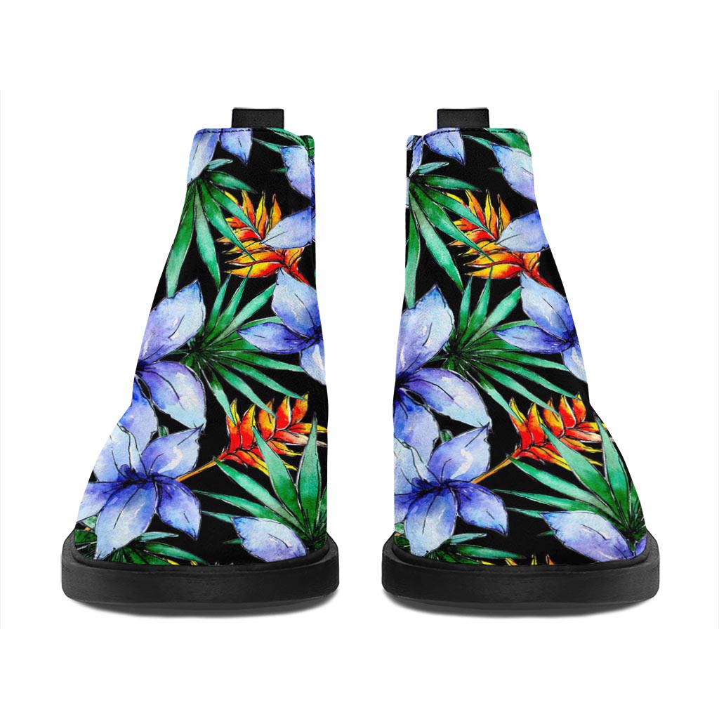 Blue Hawaiian Wildflowers Pattern Print Flat Ankle Boots