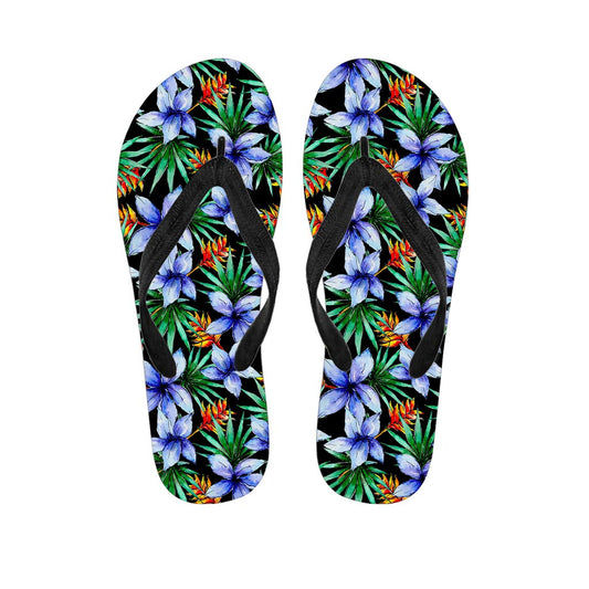 Blue Hawaiian Wildflowers Pattern Print Flip Flops