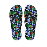 Blue Hawaiian Wildflowers Pattern Print Flip Flops
