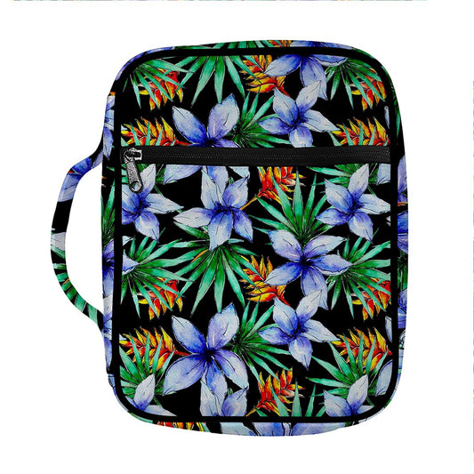 Blue Hawaiian Wildflowers Pattern Print Front Pocket Bible Bag
