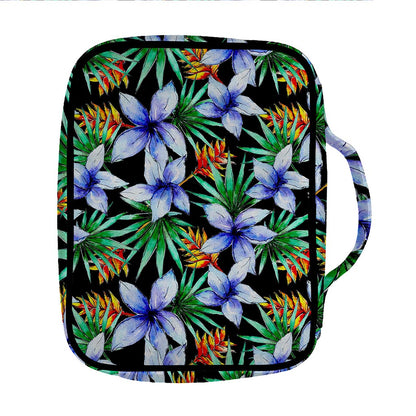 Blue Hawaiian Wildflowers Pattern Print Front Pocket Bible Bag