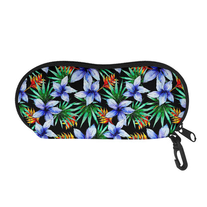 Blue Hawaiian Wildflowers Pattern Print Glasses Case