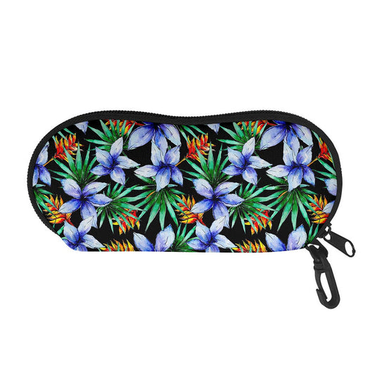 Blue Hawaiian Wildflowers Pattern Print Glasses Case