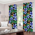 Blue Hawaiian Wildflowers Pattern Print Grommet Curtains
