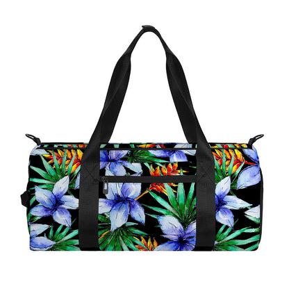 Blue Hawaiian Wildflowers Pattern Print Gym Bag