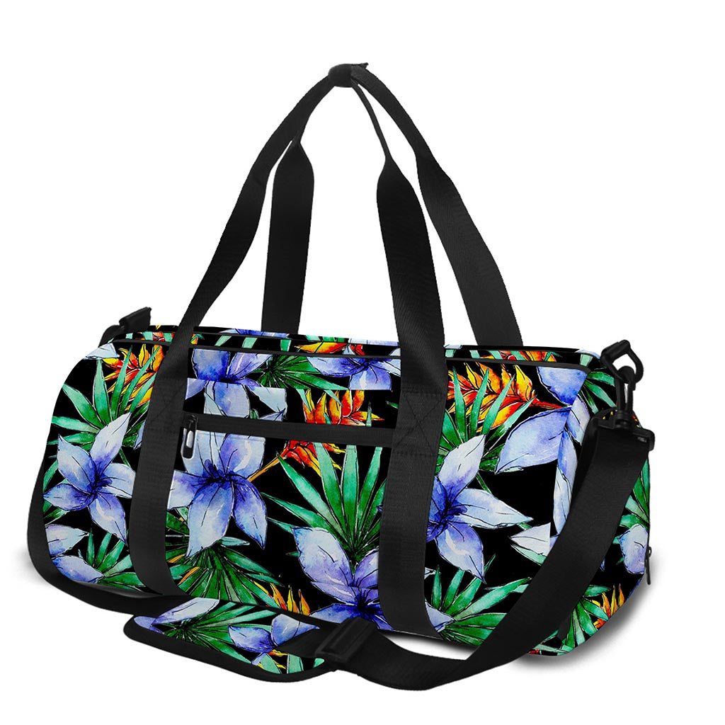 Blue Hawaiian Wildflowers Pattern Print Gym Bag