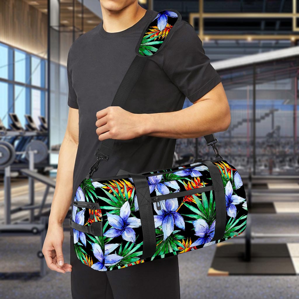 Blue Hawaiian Wildflowers Pattern Print Gym Bag