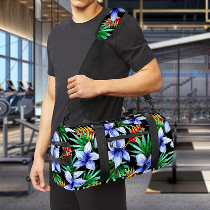 Blue Hawaiian Wildflowers Pattern Print Gym Bag