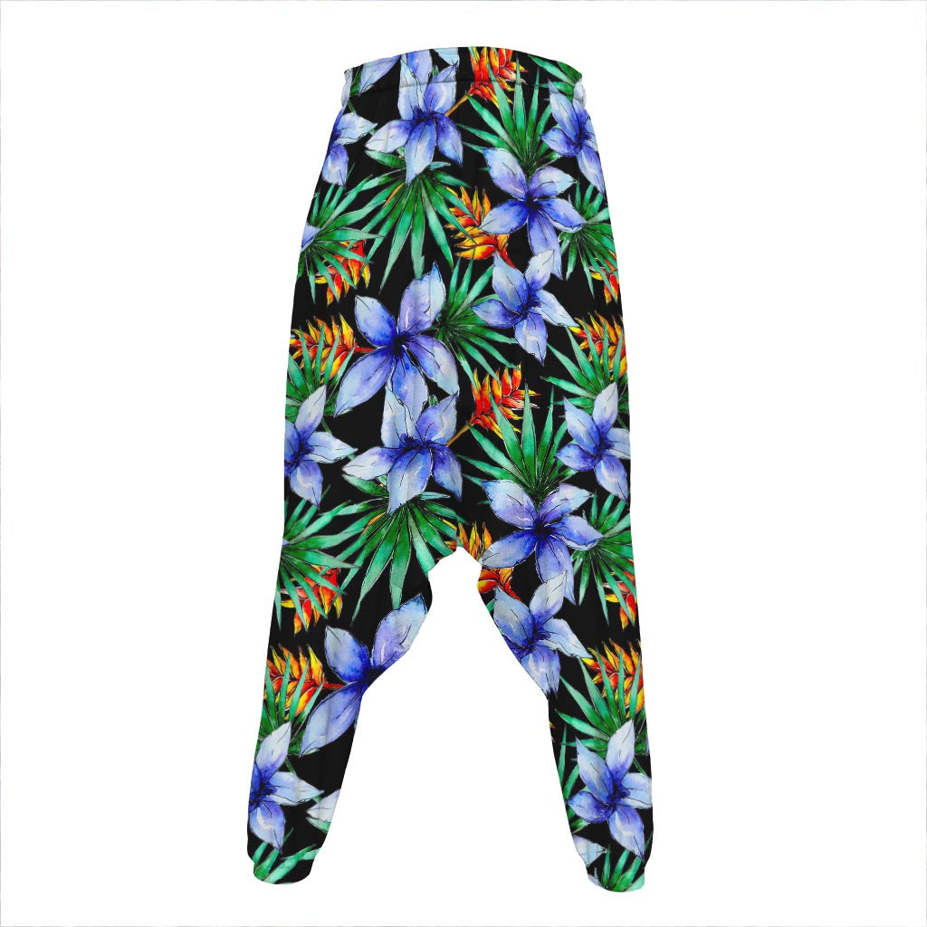 Blue Hawaiian Wildflowers Pattern Print Hammer Pants