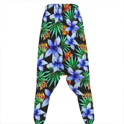 Blue Hawaiian Wildflowers Pattern Print Hammer Pants
