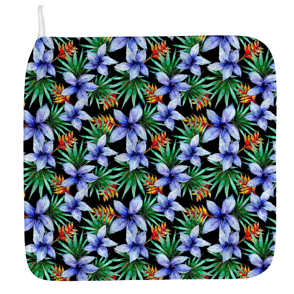 Blue Hawaiian Wildflowers Pattern Print Hand Towel