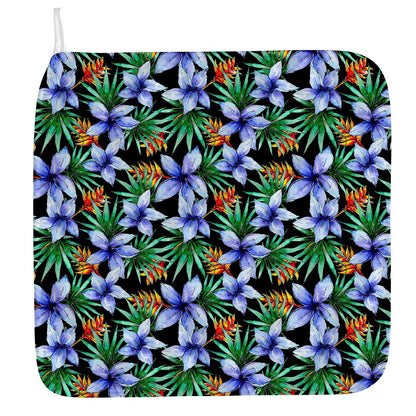 Blue Hawaiian Wildflowers Pattern Print Hand Towel