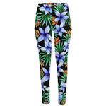 Blue Hawaiian Wildflowers Pattern Print High-Waisted Pocket Leggings
