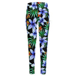 Blue Hawaiian Wildflowers Pattern Print High-Waisted Pocket Leggings
