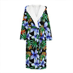 Blue Hawaiian Wildflowers Pattern Print Hooded Bathrobe