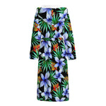 Blue Hawaiian Wildflowers Pattern Print Hooded Bathrobe