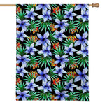 Blue Hawaiian Wildflowers Pattern Print House Flag