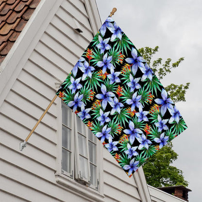 Blue Hawaiian Wildflowers Pattern Print House Flag