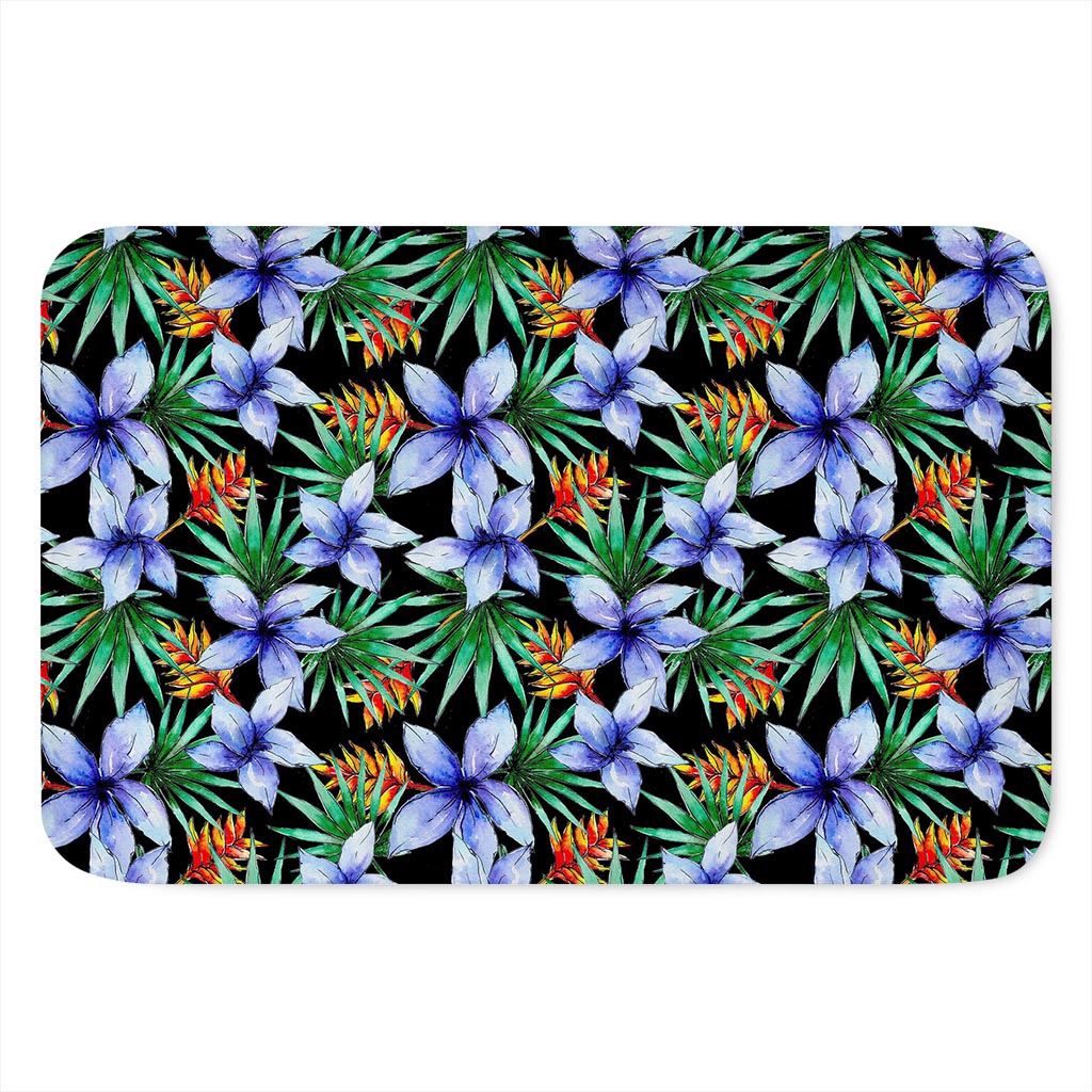 Blue Hawaiian Wildflowers Pattern Print Indoor Door Mat