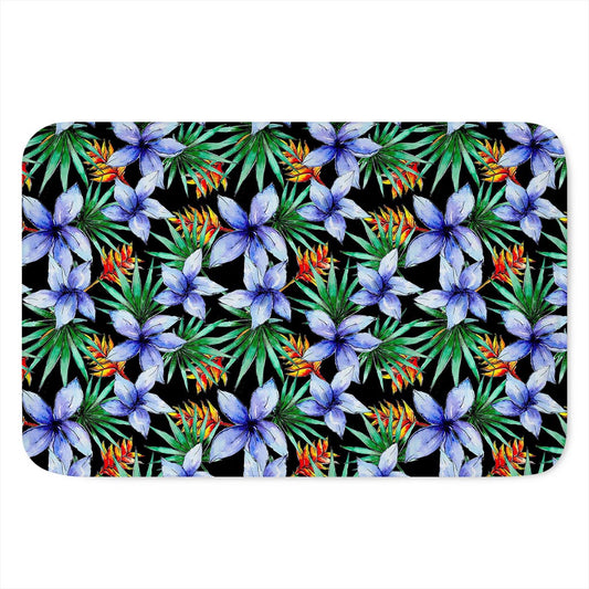 Blue Hawaiian Wildflowers Pattern Print Indoor Door Mat