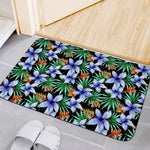 Blue Hawaiian Wildflowers Pattern Print Indoor Door Mat