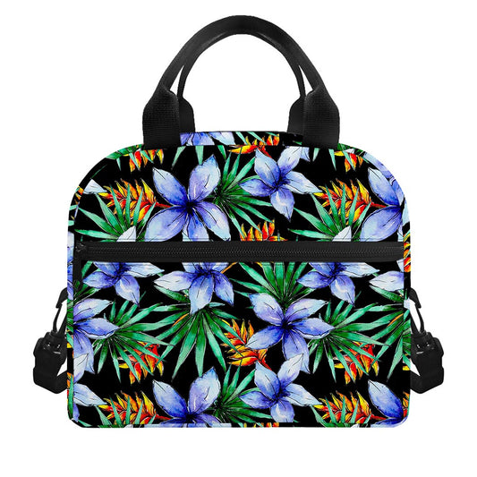 Blue Hawaiian Wildflowers Pattern Print Insulated Lunch Bag