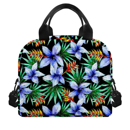 Blue Hawaiian Wildflowers Pattern Print Insulated Lunch Bag