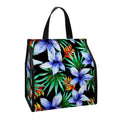Blue Hawaiian Wildflowers Pattern Print Insulated Lunch Tote