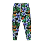 Blue Hawaiian Wildflowers Pattern Print Jogger Pants