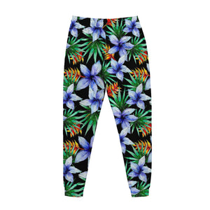 Blue Hawaiian Wildflowers Pattern Print Jogger Pants