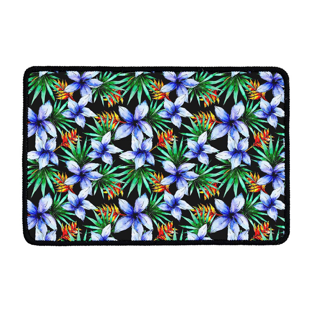Blue Hawaiian Wildflowers Pattern Print Kitchen Mat