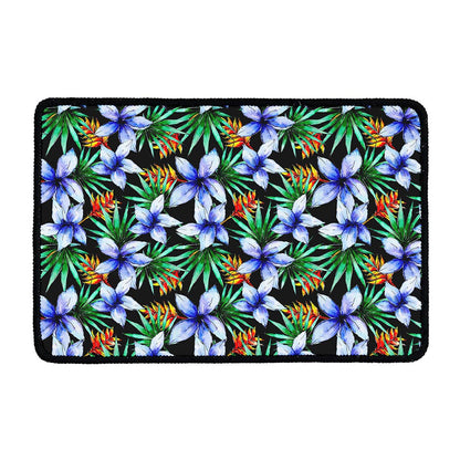 Blue Hawaiian Wildflowers Pattern Print Kitchen Mat