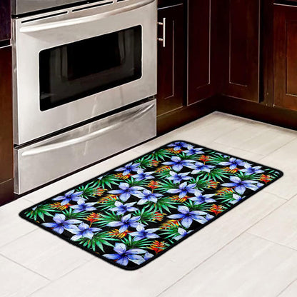 Blue Hawaiian Wildflowers Pattern Print Kitchen Mat