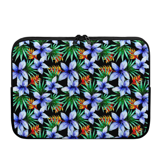 Blue Hawaiian Wildflowers Pattern Print Laptop Sleeve