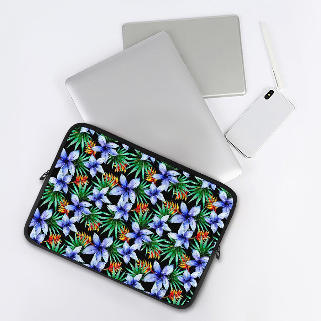 Blue Hawaiian Wildflowers Pattern Print Laptop Sleeve