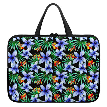 Blue Hawaiian Wildflowers Pattern Print Laptop Sleeve With Handle