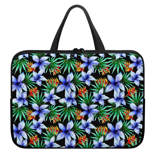 Blue Hawaiian Wildflowers Pattern Print Laptop Sleeve With Handle