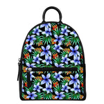 Blue Hawaiian Wildflowers Pattern Print Leather Backpack