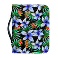 Blue Hawaiian Wildflowers Pattern Print Leather Bible Cover