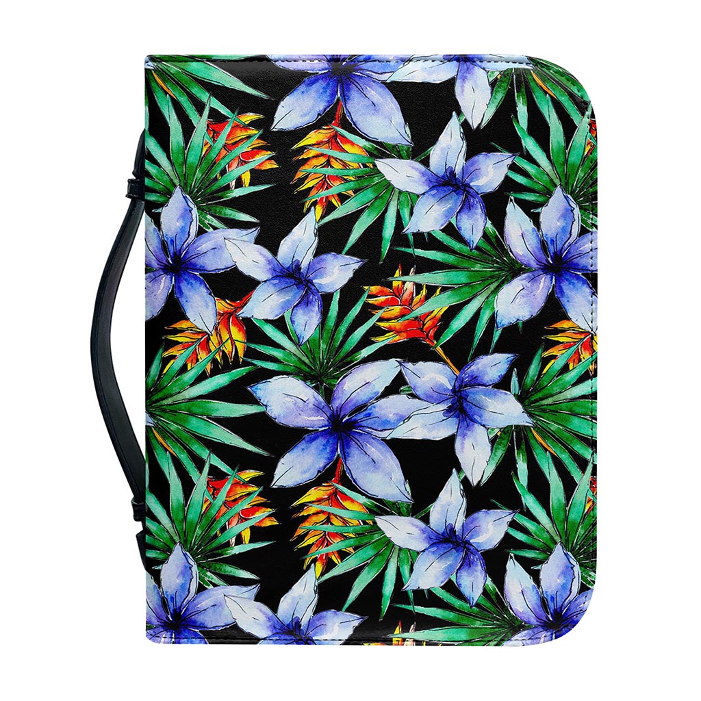 Blue Hawaiian Wildflowers Pattern Print Leather Bible Cover