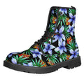 Blue Hawaiian Wildflowers Pattern Print Lace-Up Boots