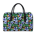 Blue Hawaiian Wildflowers Pattern Print Leather Duffel Bag