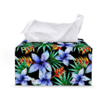 Blue Hawaiian Wildflowers Pattern Print Leather Tissue Box Cover