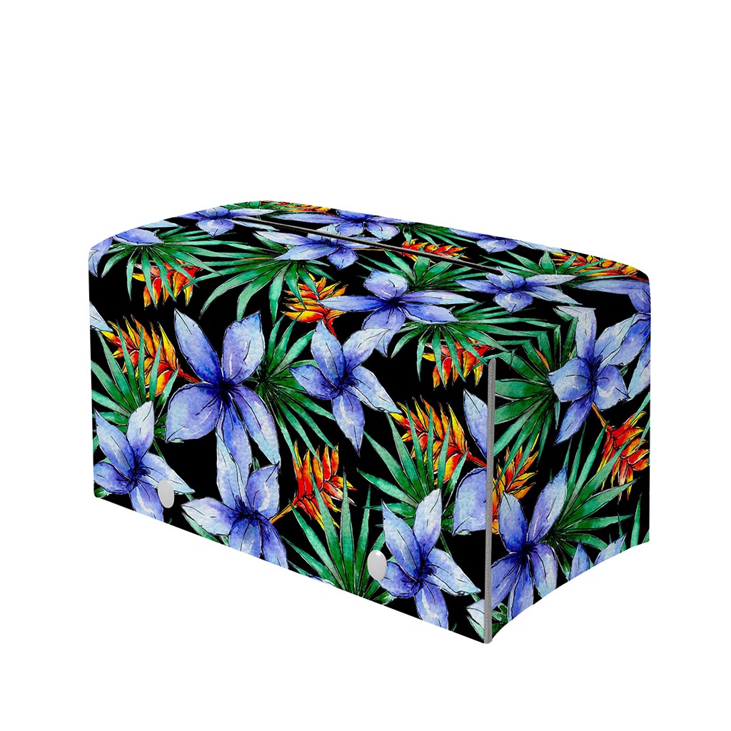 Blue Hawaiian Wildflowers Pattern Print Leather Tissue Box Cover