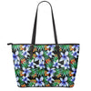 Blue Hawaiian Wildflowers Pattern Print Leather Tote Bag