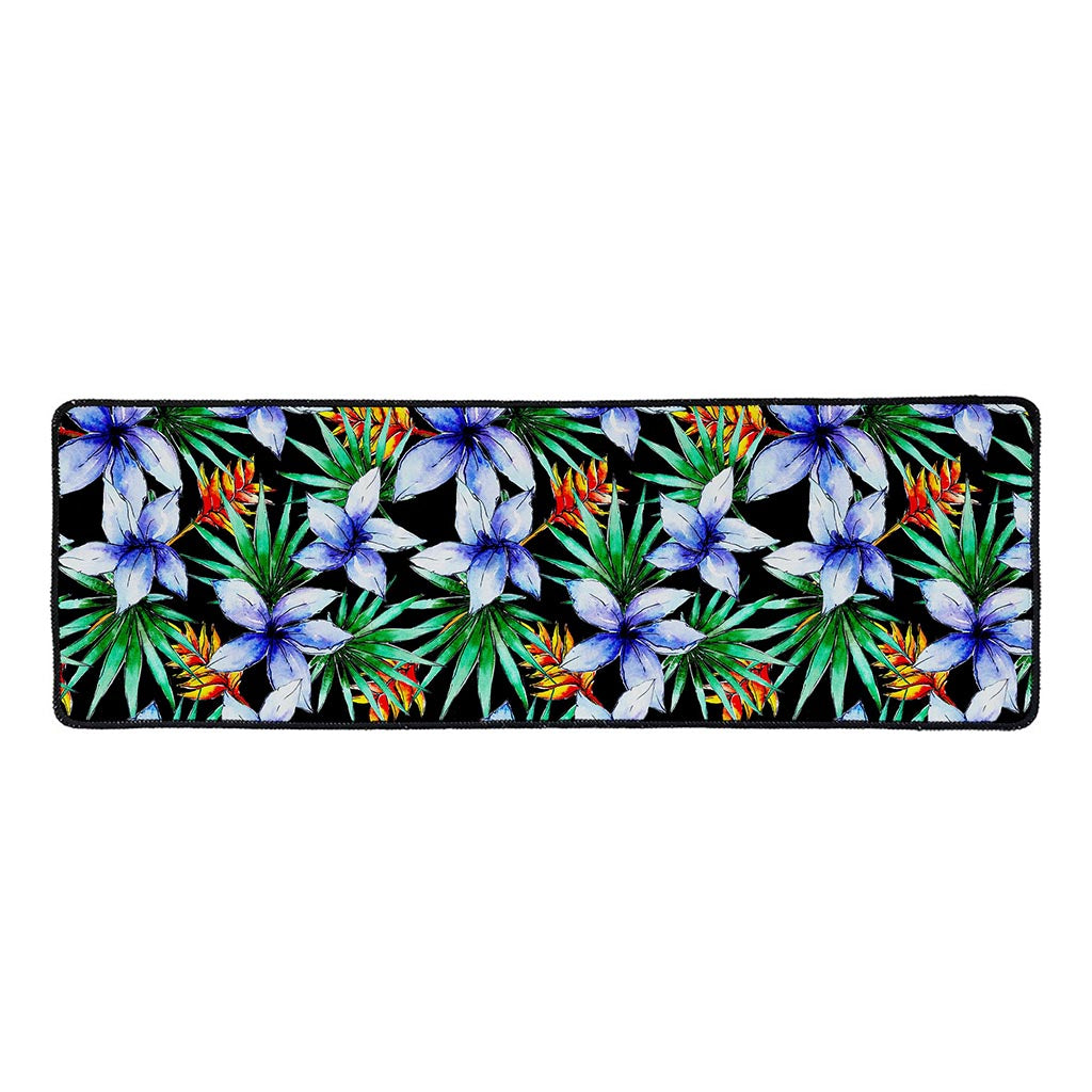 Blue Hawaiian Wildflowers Pattern Print Long Kitchen Mat