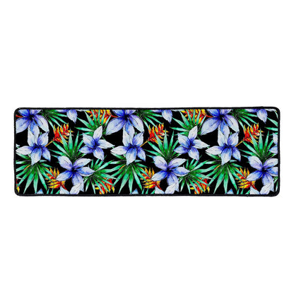 Blue Hawaiian Wildflowers Pattern Print Long Kitchen Mat