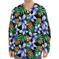 Blue Hawaiian Wildflowers Pattern Print Long Sleeve Baseball Jersey