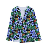 Blue Hawaiian Wildflowers Pattern Print Long Sleeve Short Coat